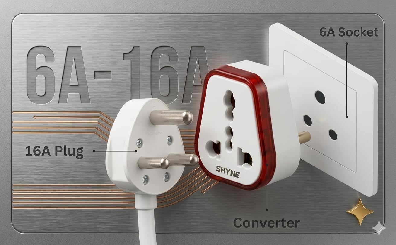 KAVANA Shyne 6A to 16A Converter Plug | 6 Amp to 16 Amps Converter Plug for 16A Extension Board with 16 Amp Socket β Compatible with A/C, Refrigerator, etc. (Red, 2 Piece) 2