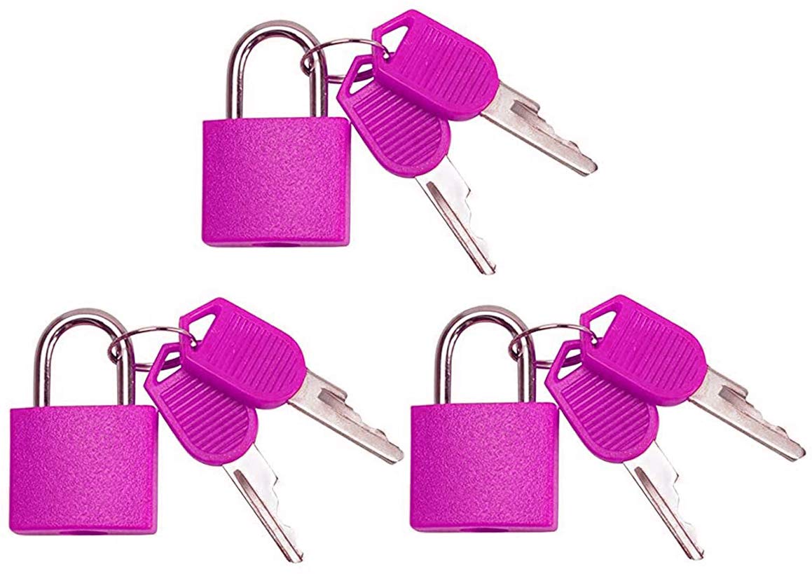 3 Pc Metal Padlock Solid Brass Luggage, Backpack, Diary, Jewelry Box, Crafts, School Teaching Lock with Key and Durable Cover (Small, Pink)-image-3