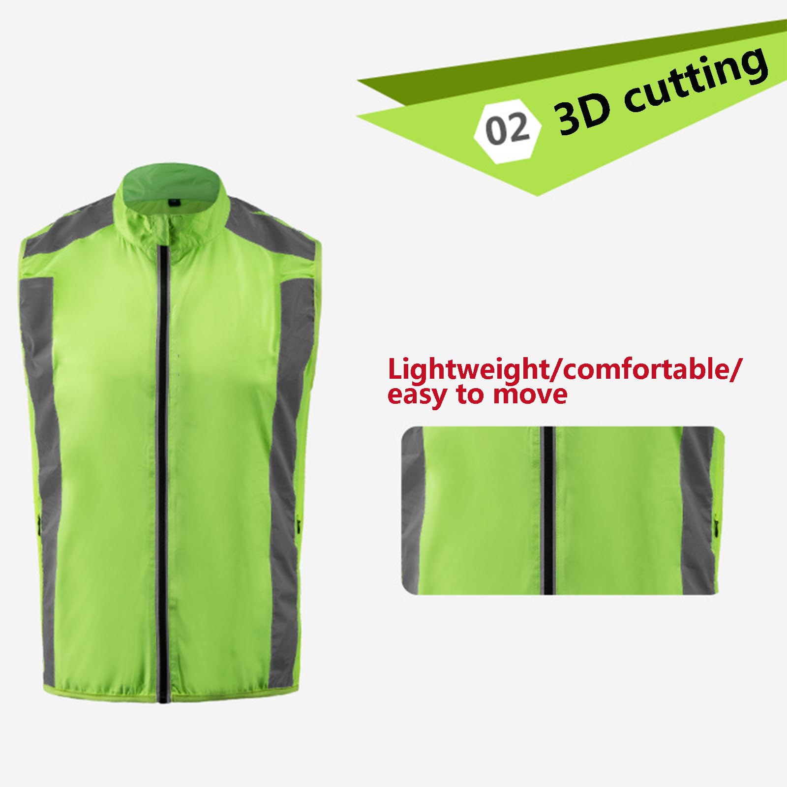 Chaleco de Ciclismo para Hombre y Mujer Chaqueta de Secado Rápido Chaleco sin Mangas de Alta Visibilidad Maillot Deportivo para Senderismo y Jogging,Green-M