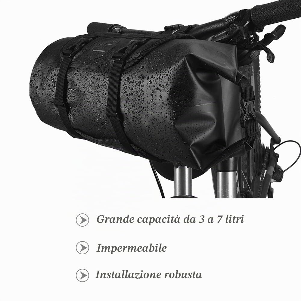 Lixada Borsa da bicicletta Impermeabile Mountain Road MTB Bicicletta Anteriore Telaio Manubrio Pannier Borsa A Secco con Cerniera 3L-7L regolabile (nero)