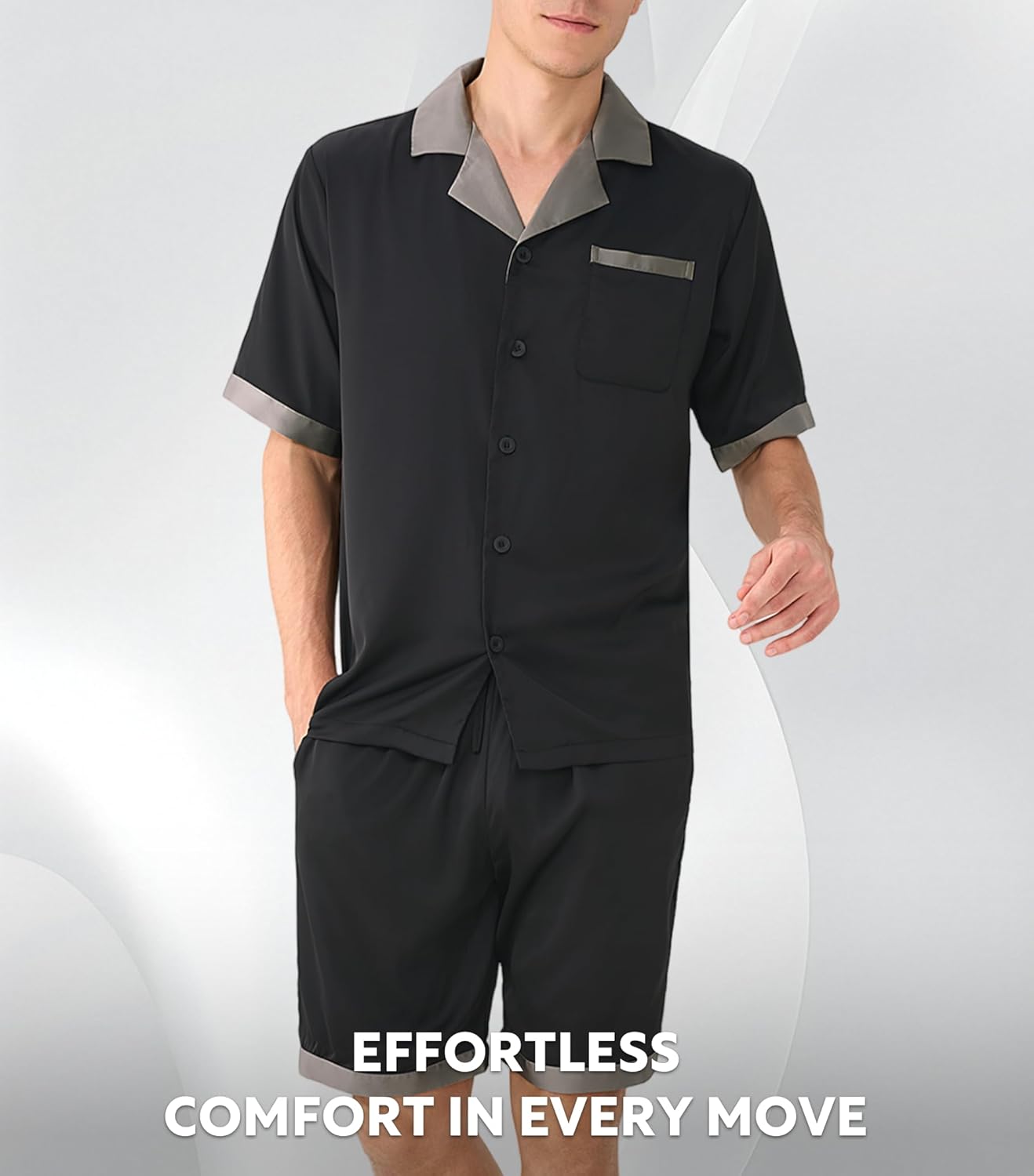 DAVID ARCHY Mens Satin Pajamas Set Soft Lightweight Summer Sleepwear Short Sleeve 2-Piece Lounge Set with Pockets - Image 4