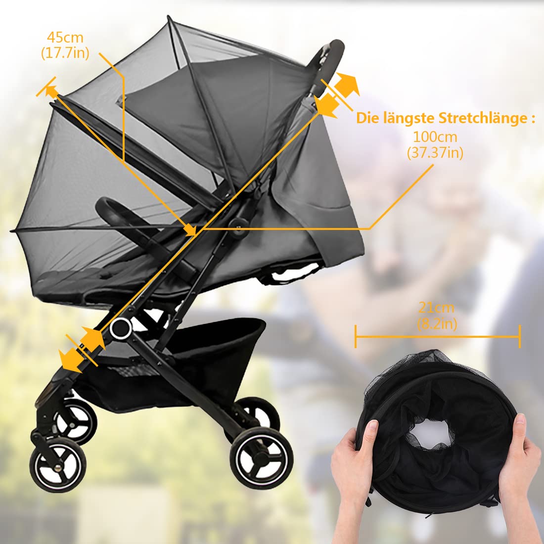 Mosquitera Carro Bebe Universal Carrito Red Antiinsectos Silla de Paseo Protección Avispas y Mosquitos Mosquitera Cochecitos con Cremallera y Goma Elástica | Lavable(Negro)
