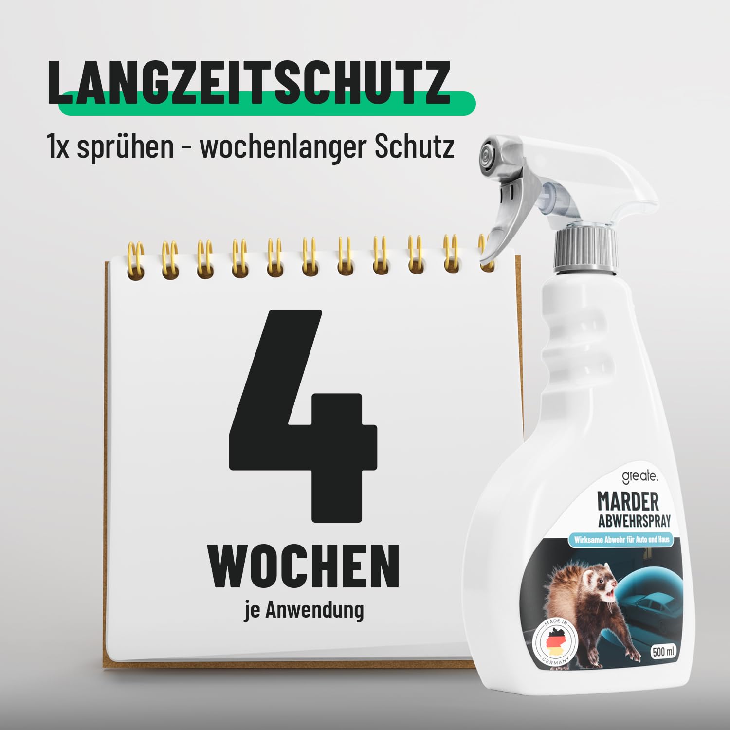 greate Zestaw do odstraszania kun – Made in Germany spray przeciw kunom 500 ml + ultradźwiękowy odstraszacz kun do samochodu z przyłączem akumulatora 12 V