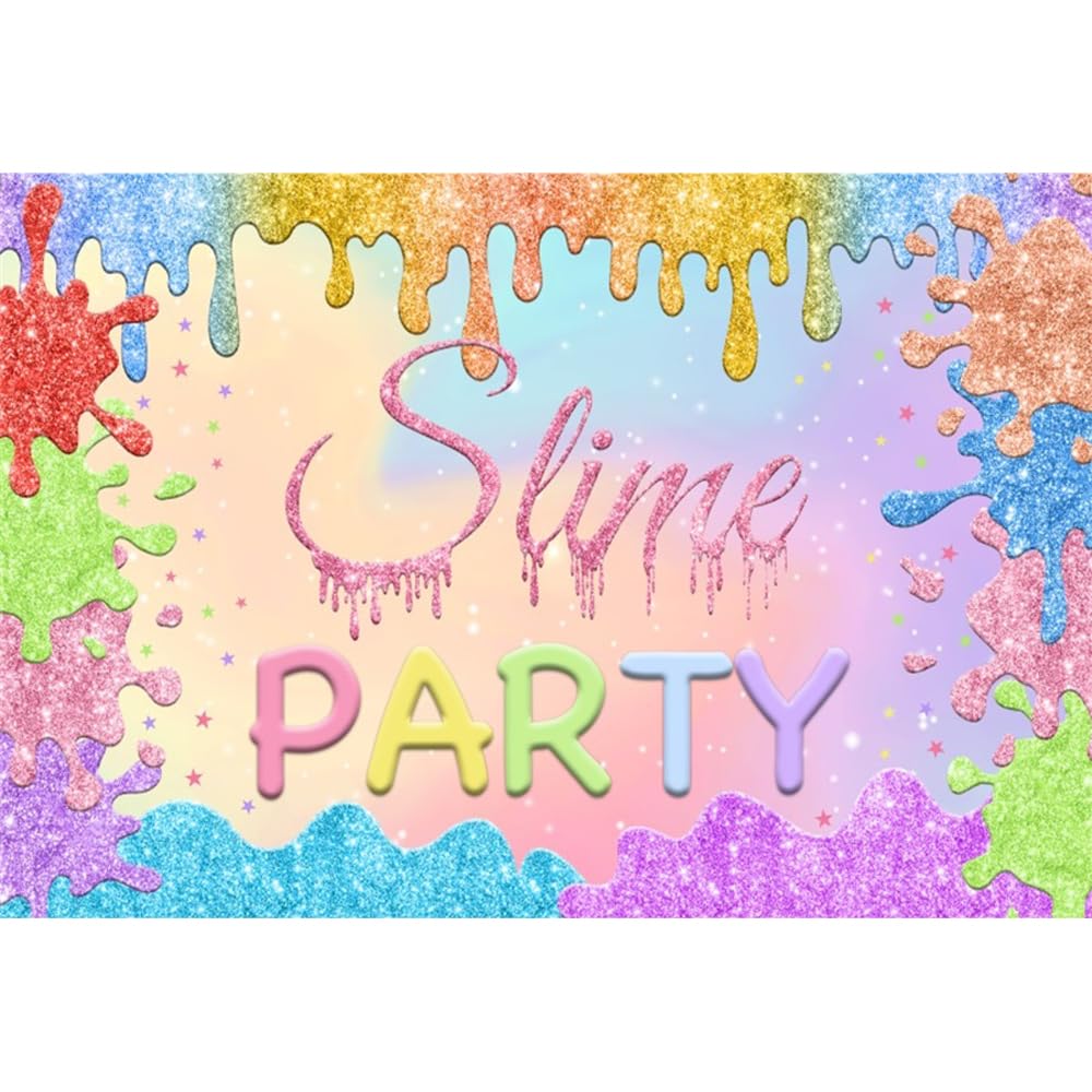 YongFoto It's Slime Time Party Backdrop 5x3ft Colorful Splatter Graffiti Flowing Dropping Photography Background Kids Birthday Fiesta Glow Slime Party