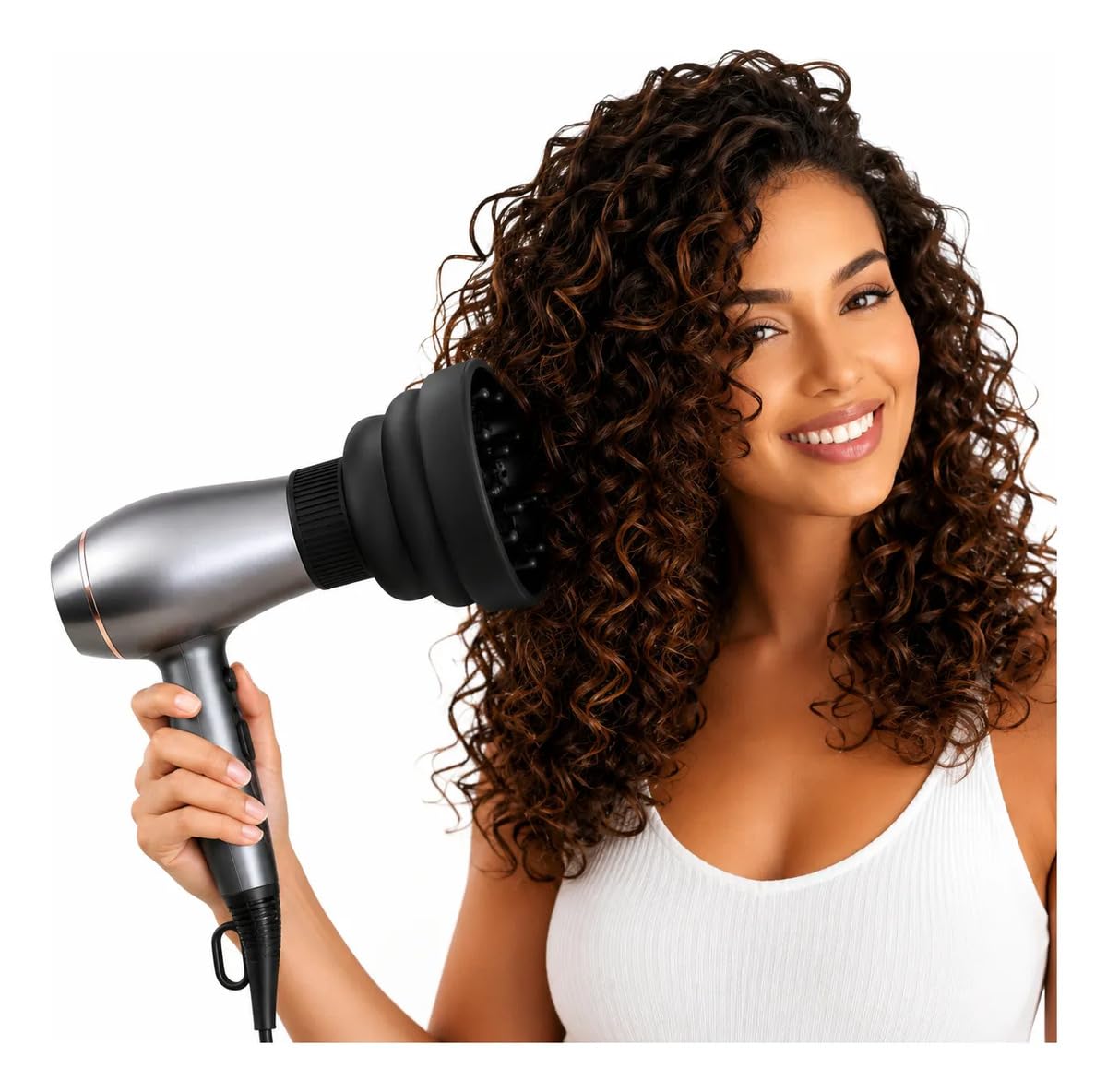 Difusor de Silicone Dobrável Universal para Secador de Cabelo Preto, Portátil e Compacto,