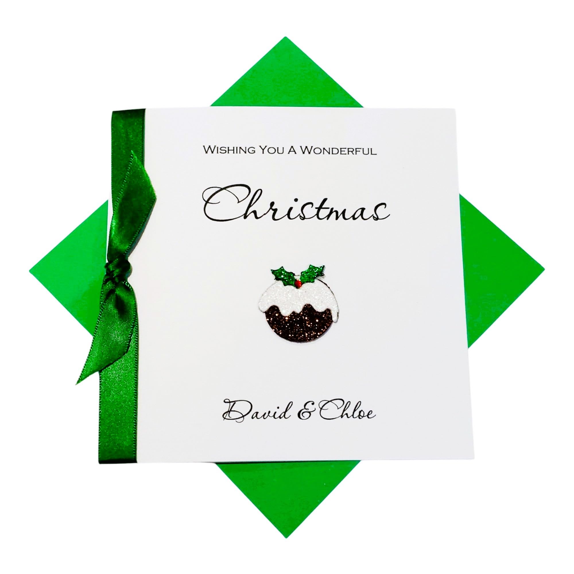 Personalised Christmas Card - Xmas Luxury Greeting Card Wife Husband Mum Dad Girlfriend Boyfriend Friends Son Daughter Couple Family - Various Designs (Xmas Pud) โ image 1