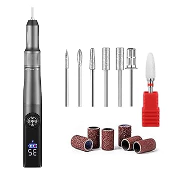 Cordless Electric Nail Drill 35000 RPM with UV LED Lamp & LCD Screen, Professional Rechargeable Nail File for Acrylic Gel Removal, 7 Bits Kit for Manicure Pedicure at Home or Salon