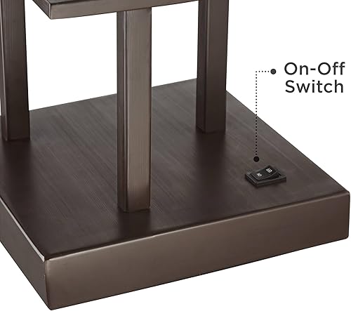Miniatura 9 de Franklin Iron Works Moderna lámpara de mesa consola de 29 1/2 pulgadas de alto con puertos USB A+C carga bronce metal blanco pantalla cuadrada para