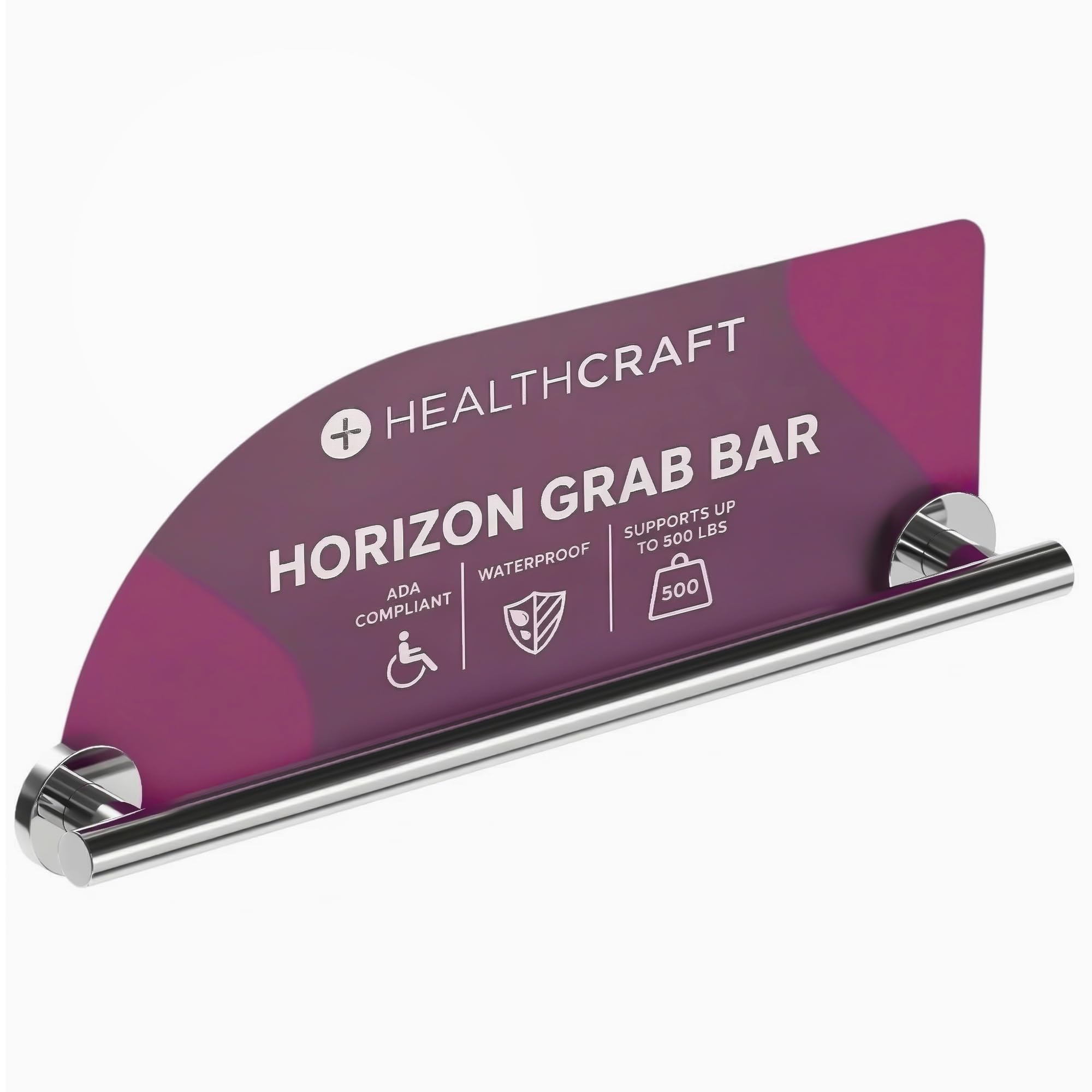 HEALTHCRAFT 24" Horizon Grab Bar, ADA Compliant Bathroom Safety Bar, Stainless Steel Shower Handle, 500 lb Support, Modern Bathroom Rail for Shower, Tub & Toilet Wall (1,Polished Chrome, 24 Inch)