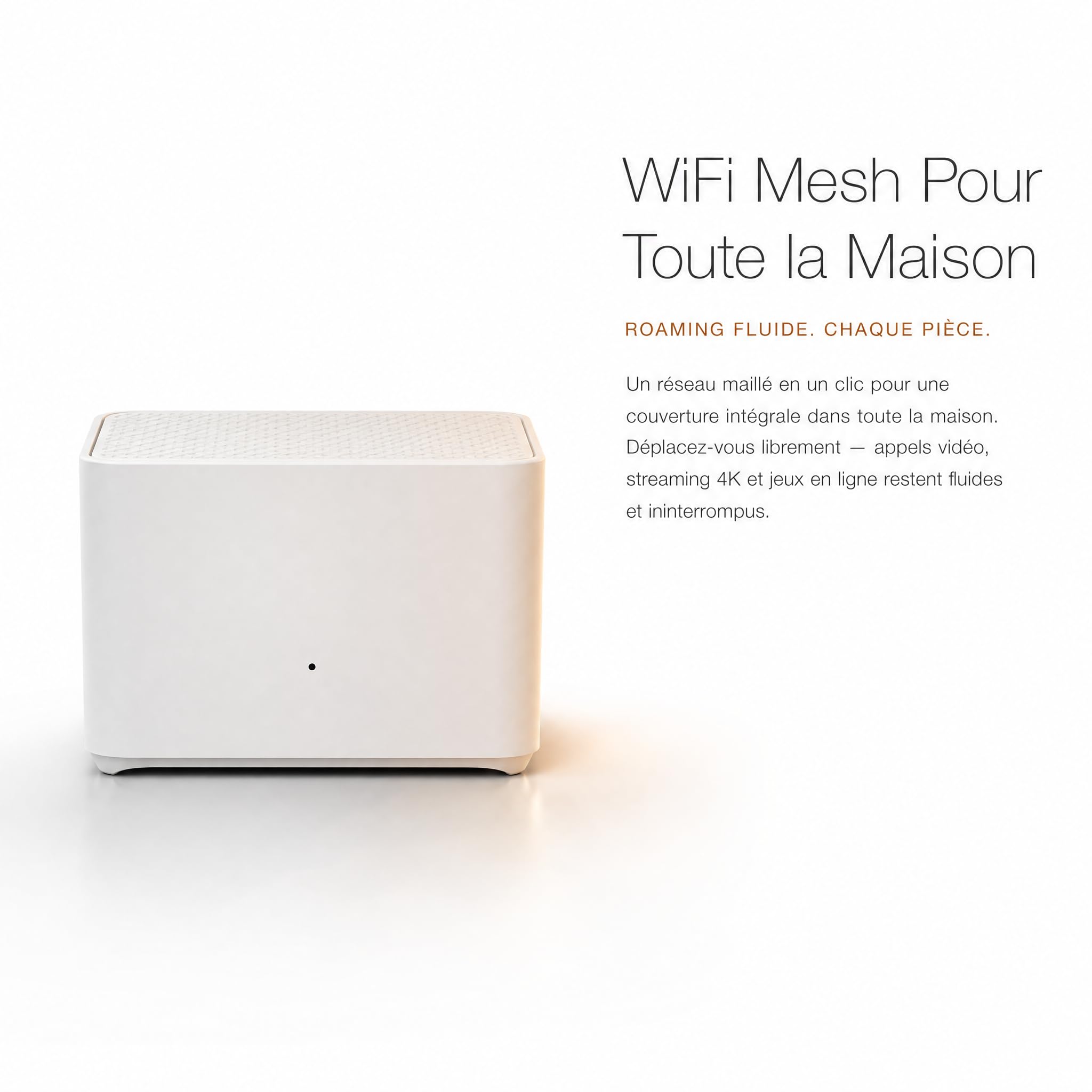 Routeur WiFi Mesh Toute la Maison, Double Bande 2,4 + 5 GHz, Roaming Fluide, 3 Ports Gigabit (1 WAN + 2 LAN), Compatible Fibre, Design Cubique Compact sans Antenne, WPA3