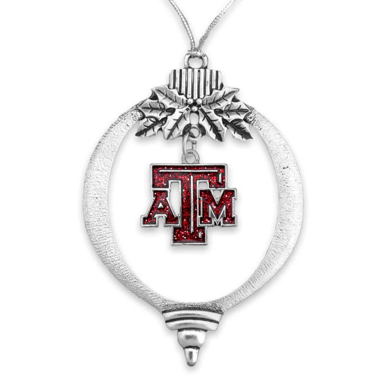Texas A&M Aggies Glitter Charm Bulb Shape Silver Metal Christmas Ornament Gift Tree Decoration TAMU