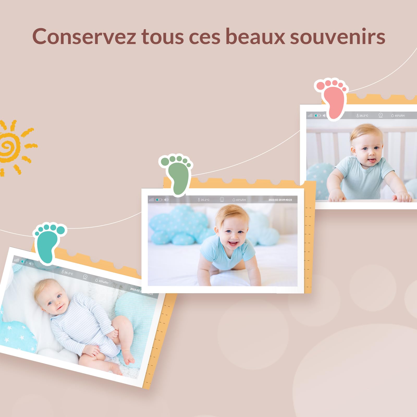 NETVUE Babyphone Caméra Intelligent avec 4 en 1 Support Babyphone, 5" HD Moniteurs Bebe Écran LCD + APP Smartphone, Baby Phone Vidéo sans Fil Audio Bidirectionnel Vision Nocturne Détection des Pleurs