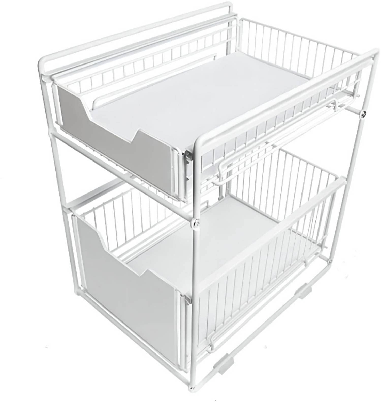 Arabest 2 Tier Drawer, Kitchen Spice Rack, Slide Basket Under Sink Shelf, Storage Organizer for Bathroom, Office, Kitchen (L, White)
