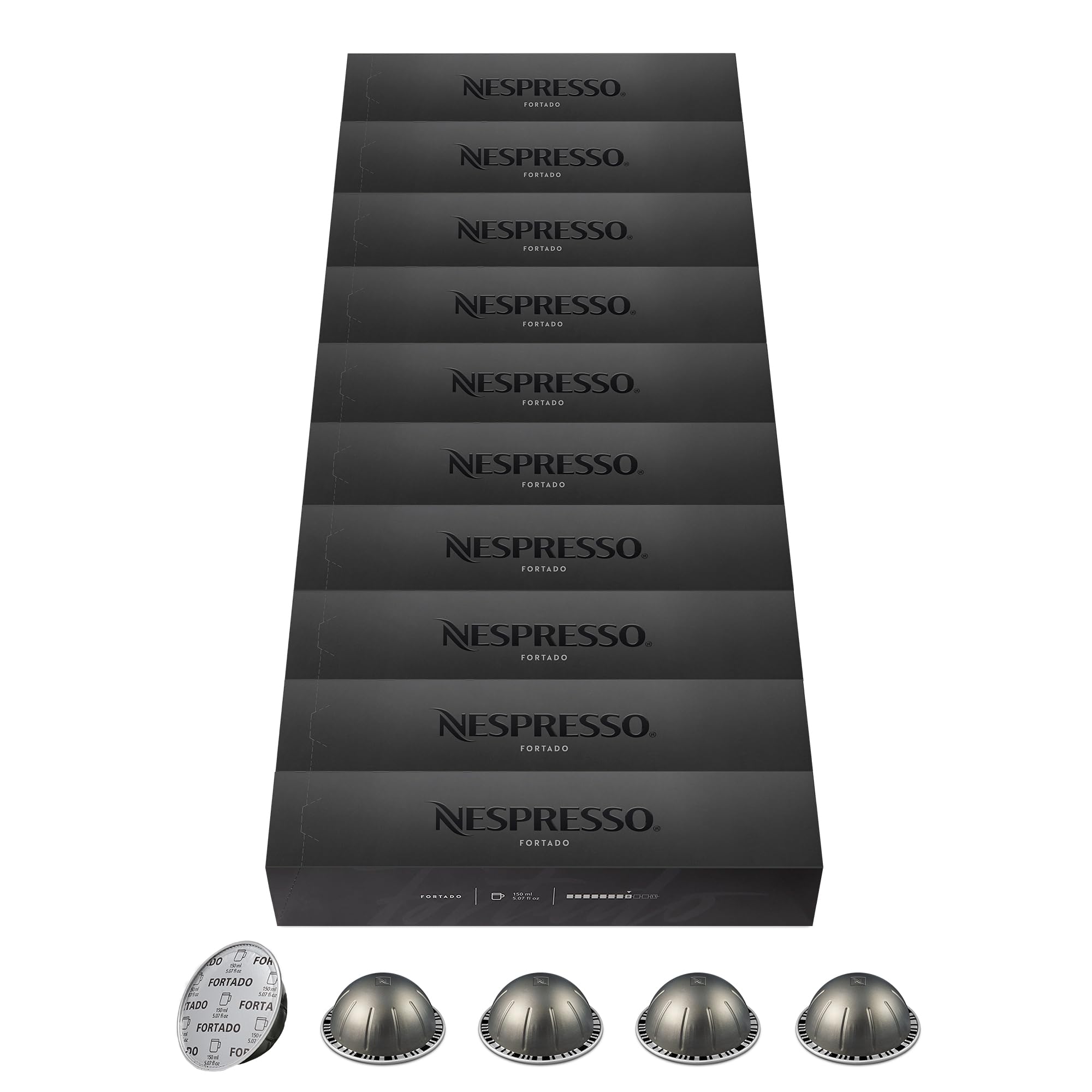 NESPRESSO VERTUO Fortado 100 Kaffeekapseln | Arabica & Robusta Kaffee, Dunkle Röstung, Intensität 8, Ideal für Gran Lungo