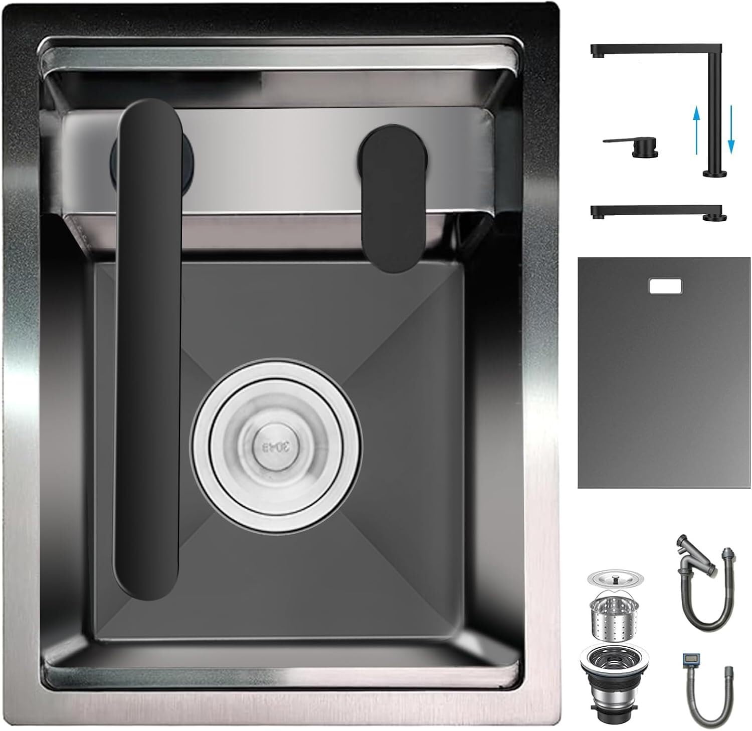 Évier de bar encastré en acier inoxydable noir pour la cuisine compacte d'un camping-car