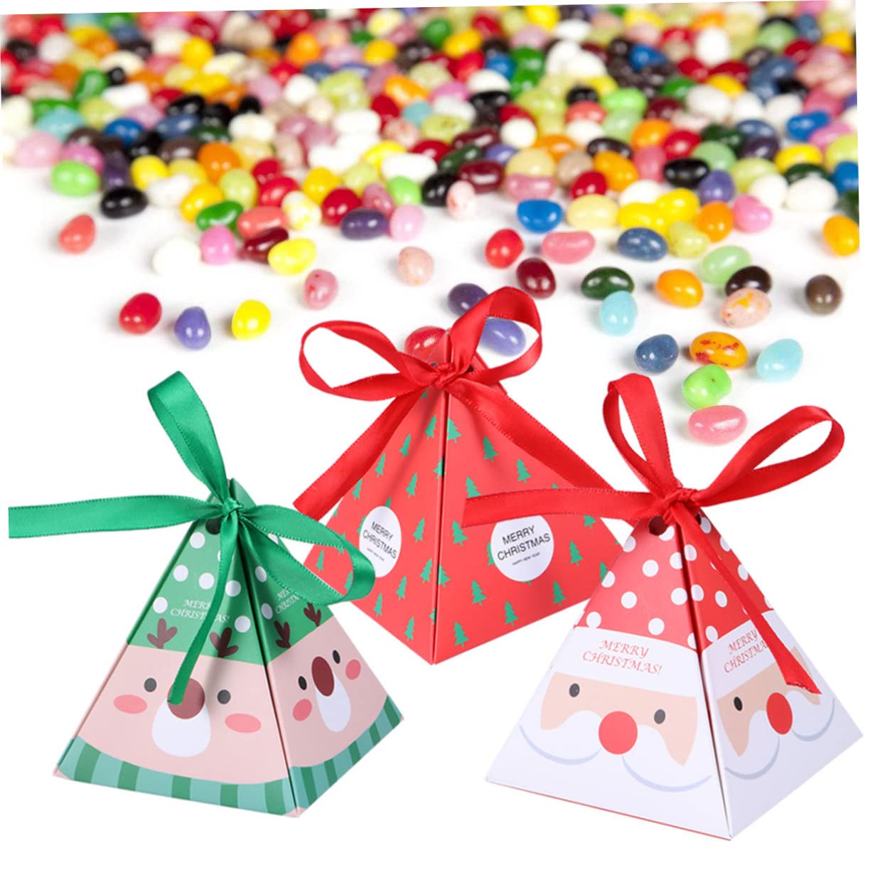 Abaodam 30 Pezzi Scatole di Carta Natalizie per Dolcetti Nastro, Design Classico Elegante, per Regali e Bomboniere a Tema Natale