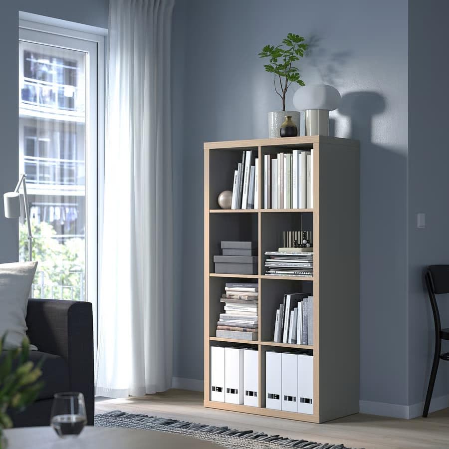 ZRIZAURA KALLAX 8 Cube Shelving Unit, 77x147 cm – Standing or Lying Modular Storage Solution for Home, Living Room, Office & Craft Spaces – Cube Shelf for Baskets & Organising (Grey/wood effect)