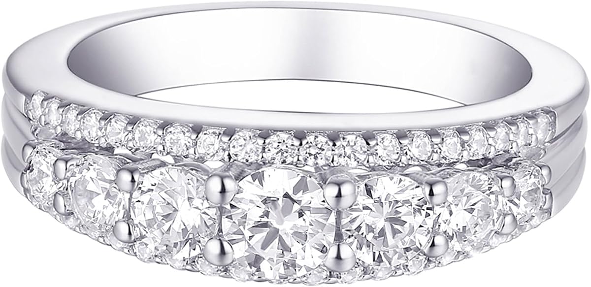 Newshe Jewellery Alianzas de boda para mujer Anillo de eternidad de plata de ley | Anillos de compromiso de zafiro blanco Moissanite/5A Cz, apilamiento de aniversario, talla 5-10, ideal para el día de San Valentín, cumpleaños, Navidad