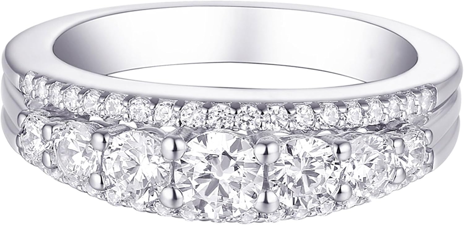 Newshe Jewellery Eternity Ring Wedding Band for Women Sterling Silver Round White Cubic Zirconia Engagement Anniversary Rings Size 4-13