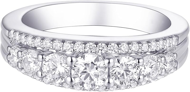 Newshe Jewellery Alianzas de boda para mujer Anillo de eternidad de plata de ley | Anillos de compromiso de zafiro blanco Moissanite/5A Cz, apilamiento de aniversario, talla 5-10, ideal para el día de San Valentín, cumpleaños, Navidad