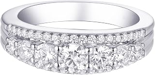 Newshe Jewellery Wedding Bands for Women Eternity Ring Sterling Silver | Moissanite/5A Cz White Sapphire Engagement Rings Anniversary Stacking Sz 5-10, Ideal for Valentine's Day Birthday Christmas