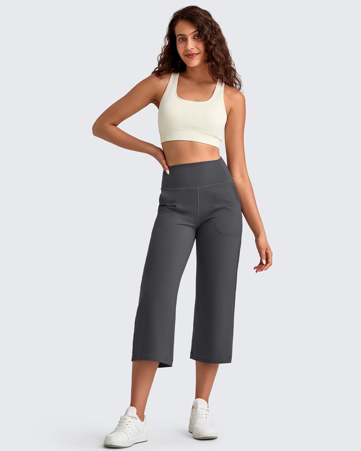 G4Free 21"/23"/25" BareFeel Capri Casual Pants for Women High Stretch Waist Soft Wide Leg Cropped Pants with Pockets Lounge - Image 6