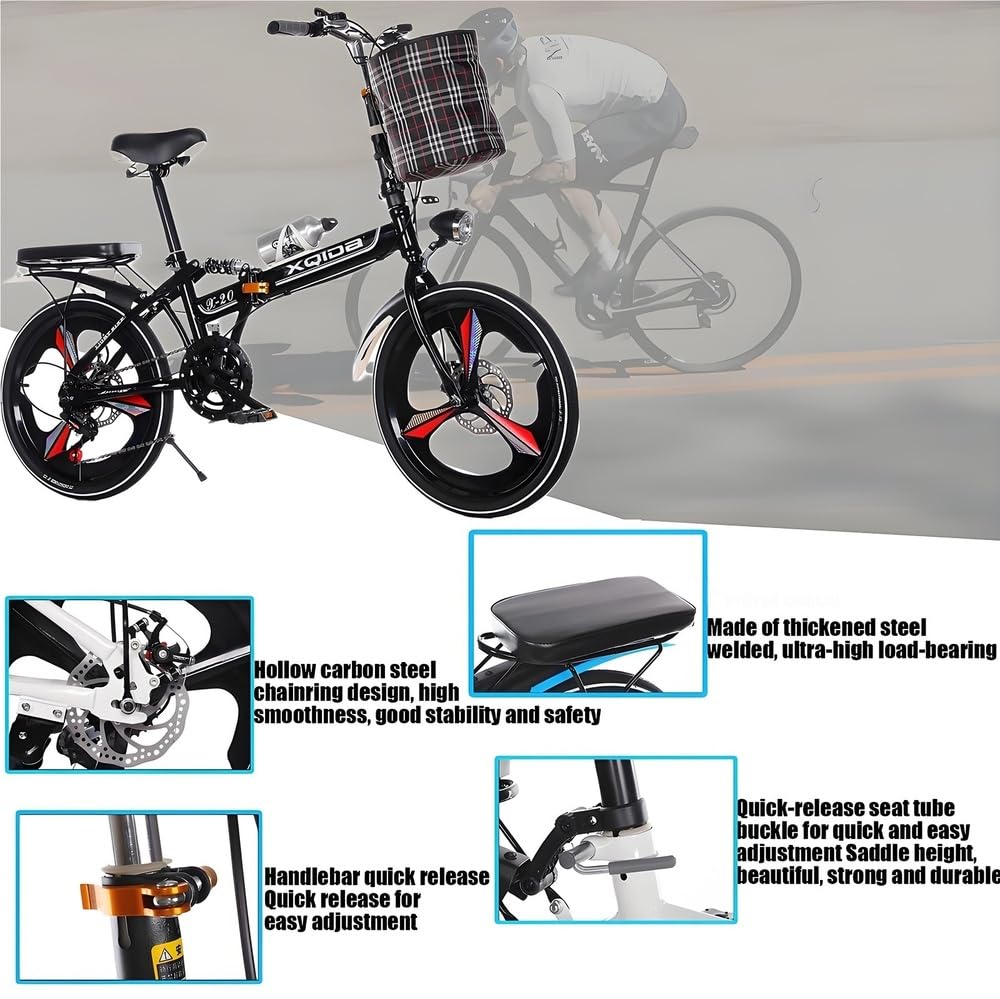 Vélo Pliant de 20 Pouces, 6 Vitesses, réglable en Hauteur, Vélos de Ville pliants Vintage pour Hommes et Femmes, avec éclairage et Panier/Expédition Depuis Un entrepôt Allemand