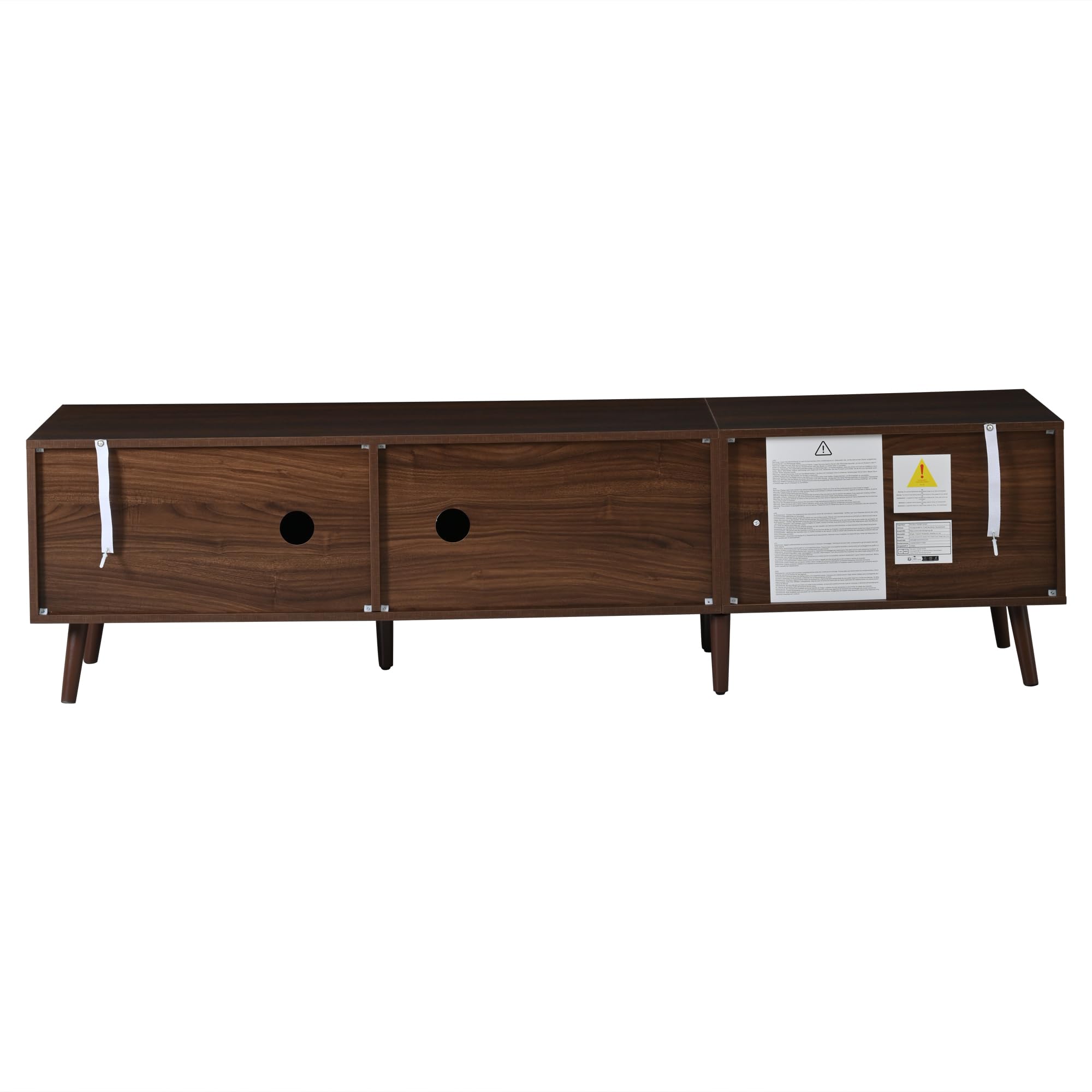Mueble para TV de 180 x 40 x 46,5 cm, efecto nogal, con dos cajones, dos puertas enrollables y 7 patas. Adecuado para televisores de hasta 80 pulgadas. Mueble bajo, armario de salón, soporte