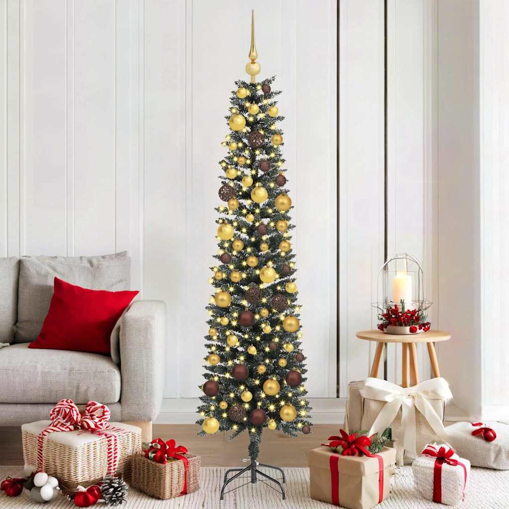 vidaXL Árbol de Navidad Artificial Verde 180 cm PVC, Plástico y Acero, Árbol de Navidad para Sala, Decor Moderno en Forma de Cono, Luces LED USB Ajustables, hogar Festivo