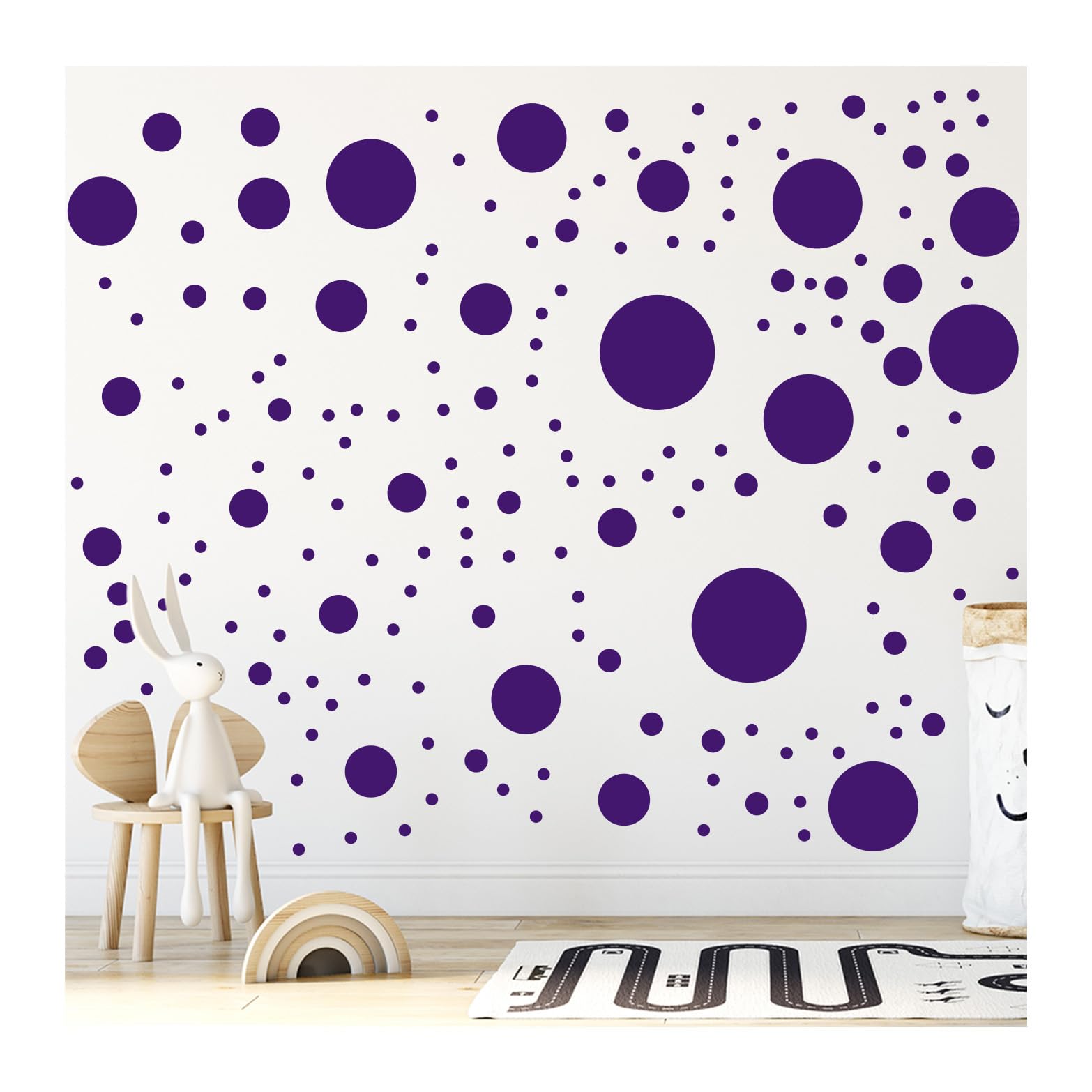 Stickerdeen Purple 500+ Assorted Polka Dot Circle Wall Stickers For Kids Bedroom Living Room, Classroom, Playroom Decor Removable Vinyl Wall Stickers Dots Wall Decals (Purple)