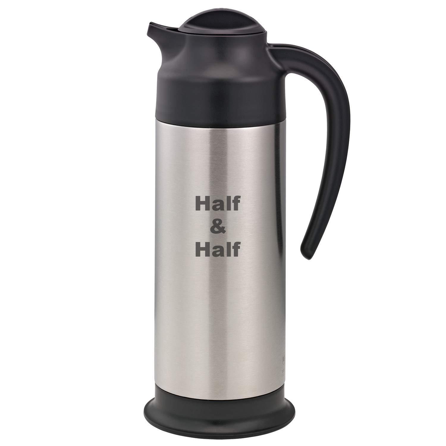 Service Ideas SSN100HHET Steelvac Carafe, Half & Half" Etched, 1 L, Black Base