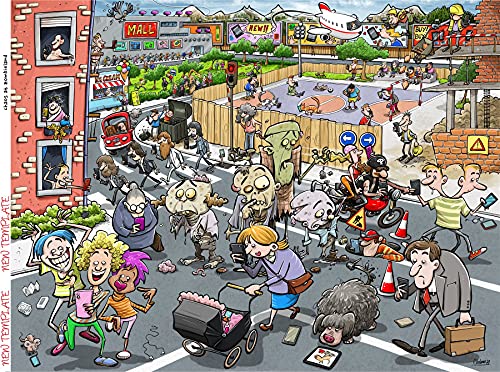 Chaos at Zombieland - 1000 Piece Halloween Jigsaw Puzzle For Adults - Zombie Jigsaw Puzzle, Horror Jigsaw Puzzle, Cartoon Jigsaw Puzzle
