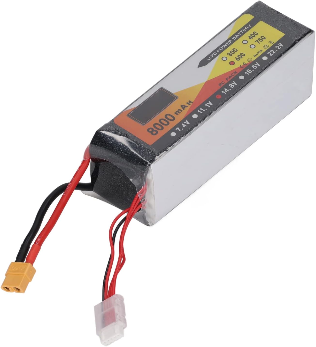 8000mAh LiPo Battery, 14.8V 60C 4S with Plug, RC Racing Car Quadcopter, Suitable for QAV250, H210, LS180, FPV