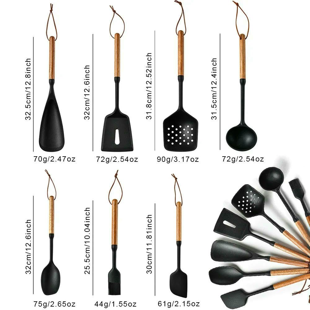 WLDMA Ustensiles de cuisine en silicone de qualité alimentaire Noir 1/7 pièces Spatule Cuillère Brosse à huile Outil de cuisine pratique Ustensiles de cuisine