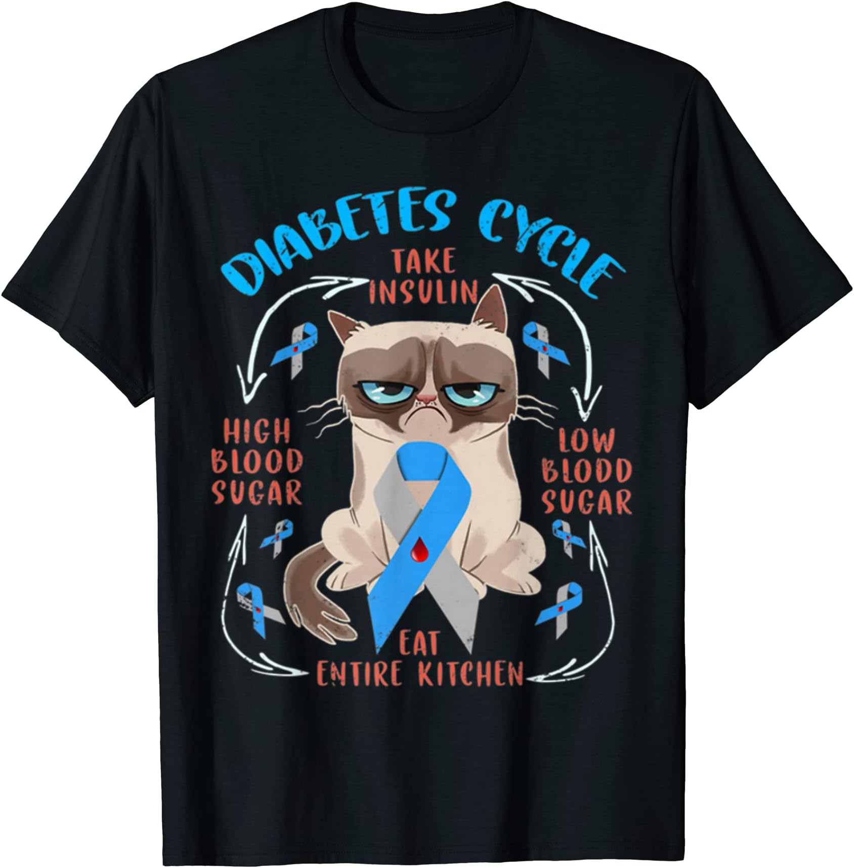 Diabetes Cycle Funny Cat Awareness Insulin GrumpyDiabetes Cycle Shirt Funny Cat Awareness Insulin Grumpy T-Shirt