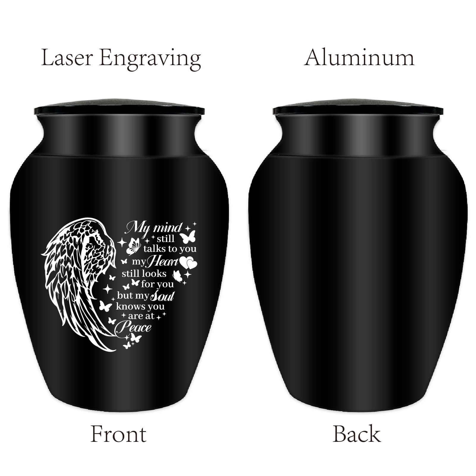 CREATCABIN Small Urn for Ashes Small Keepsake Urn for Human Ashes Mini Urn Aluminum Ashes Holder Funeral with Velvet Bag for Pets Ashes Memorial Gift for Mom Dad Family Friends 2.6x1.8 Inch Black - Image 3