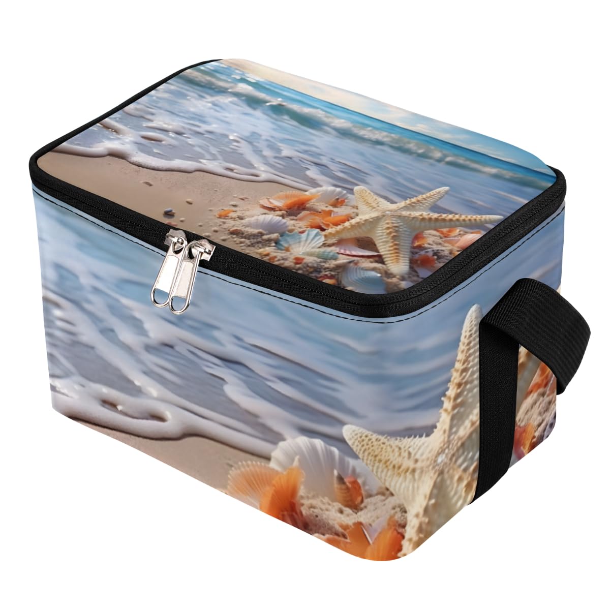 GzLeyigou Lunch Bags for Women Men 9 Cans,Starfish Seashell Hot & Cold Food Delivery Bag Insulated Grocery Bag Insulated Lunch Box Summer Beach Cooler Bag for Office Work Picnic Beach