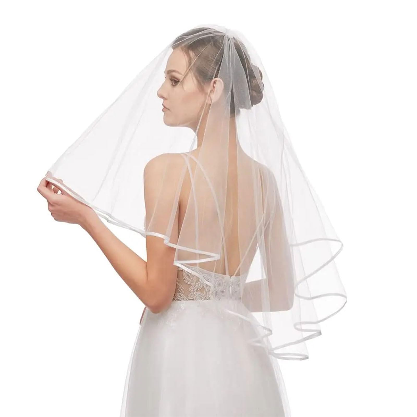 Iwiio Hen Party Veil, Bride to Be Veil, 2 Tier Tulle with Comb for Bridal Shower, Bachelorette Party, Wedding Accessories (White)
