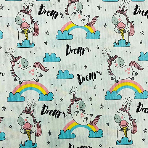 Kt KILOtela Tela Loneta Estampada, Decoración, Tapizar, Cojines, Cortinas, Colchas, Bolsos, Manteles, Manualidades, 100 cm Largo x 280 cm Ancho, Unicornios, Arco Iris, Rosa, Azul, Amarillo ─ 1 Metro
