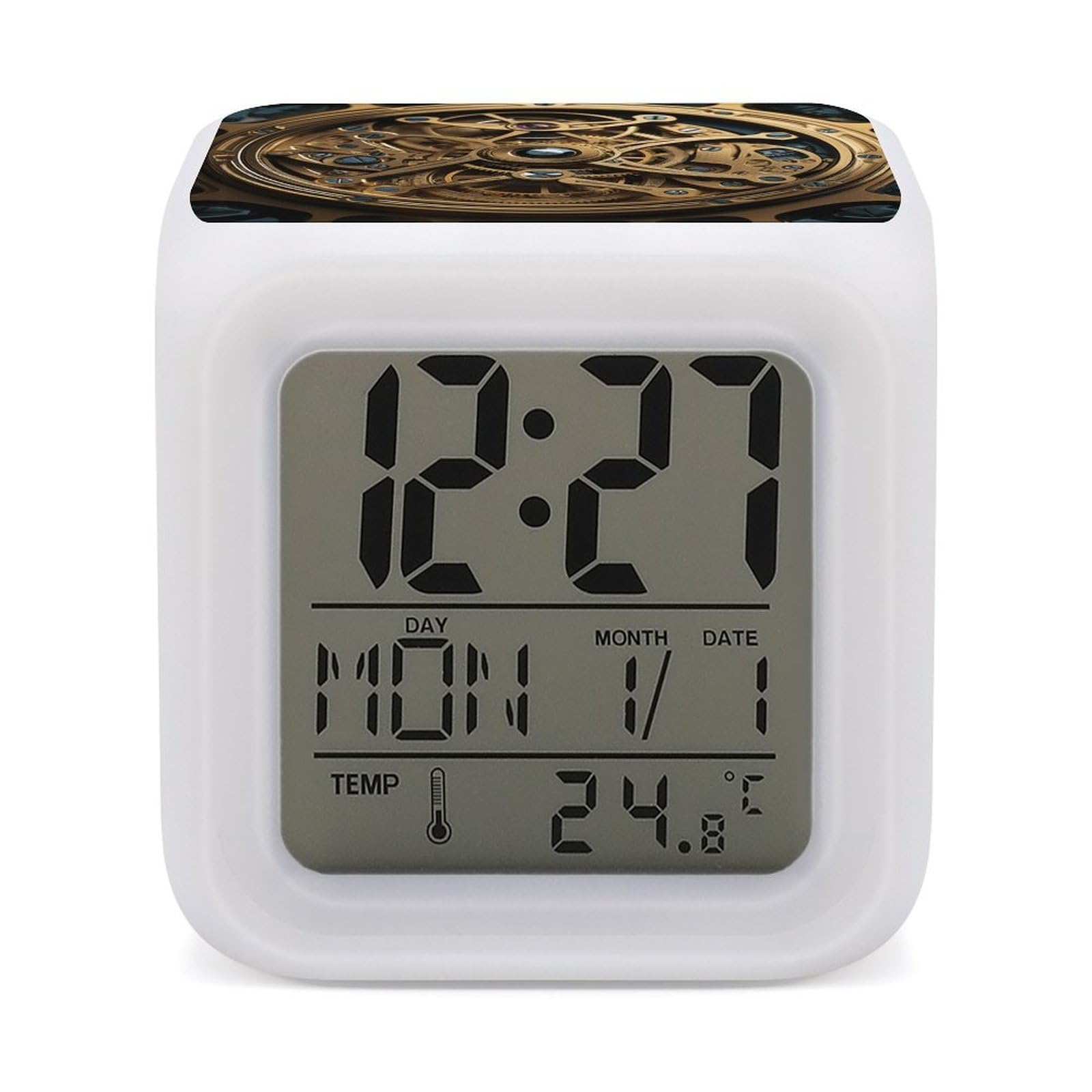 VstaDank Cool Steampunk Gears Alarm Clock Sleep Trainer 7 Color Changing Night Light Modern Touch Bedside Lamp Fashion Digital Clock with Temperature Display Wake Clocks for Loud Alarm