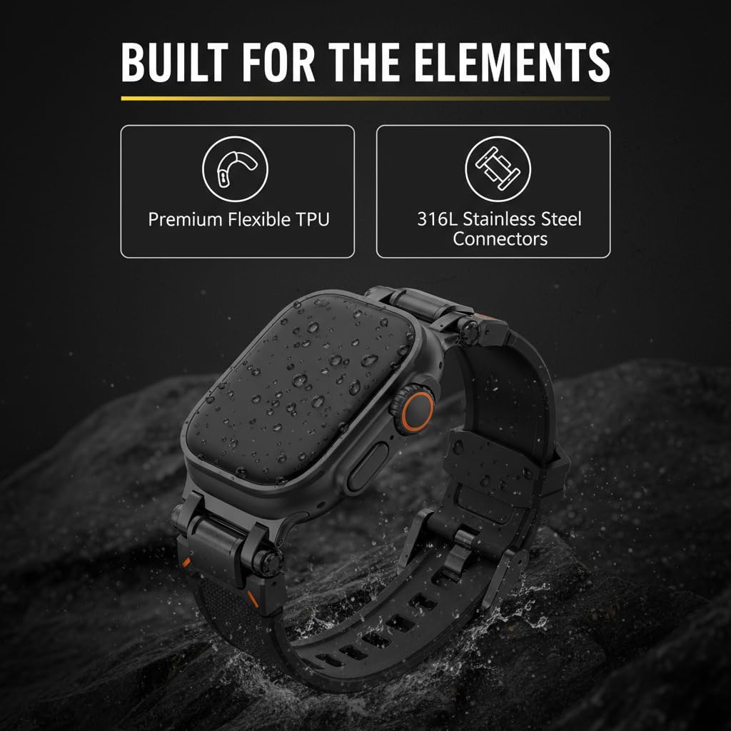 Stylish Sports band compatible with Apple Watch Ultra 3/2/1 49mm for men Silicone Bands with Metal Connector for Apple Watch Series 11/10/9/8/7/6/5/4/SE 3/2/1 Titanium/Black