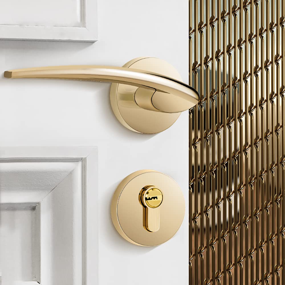 Gold Zinc Alloy Mute Split Door Handle Set, Reversible Lever for Interior Exterior Closet Hallway(A)