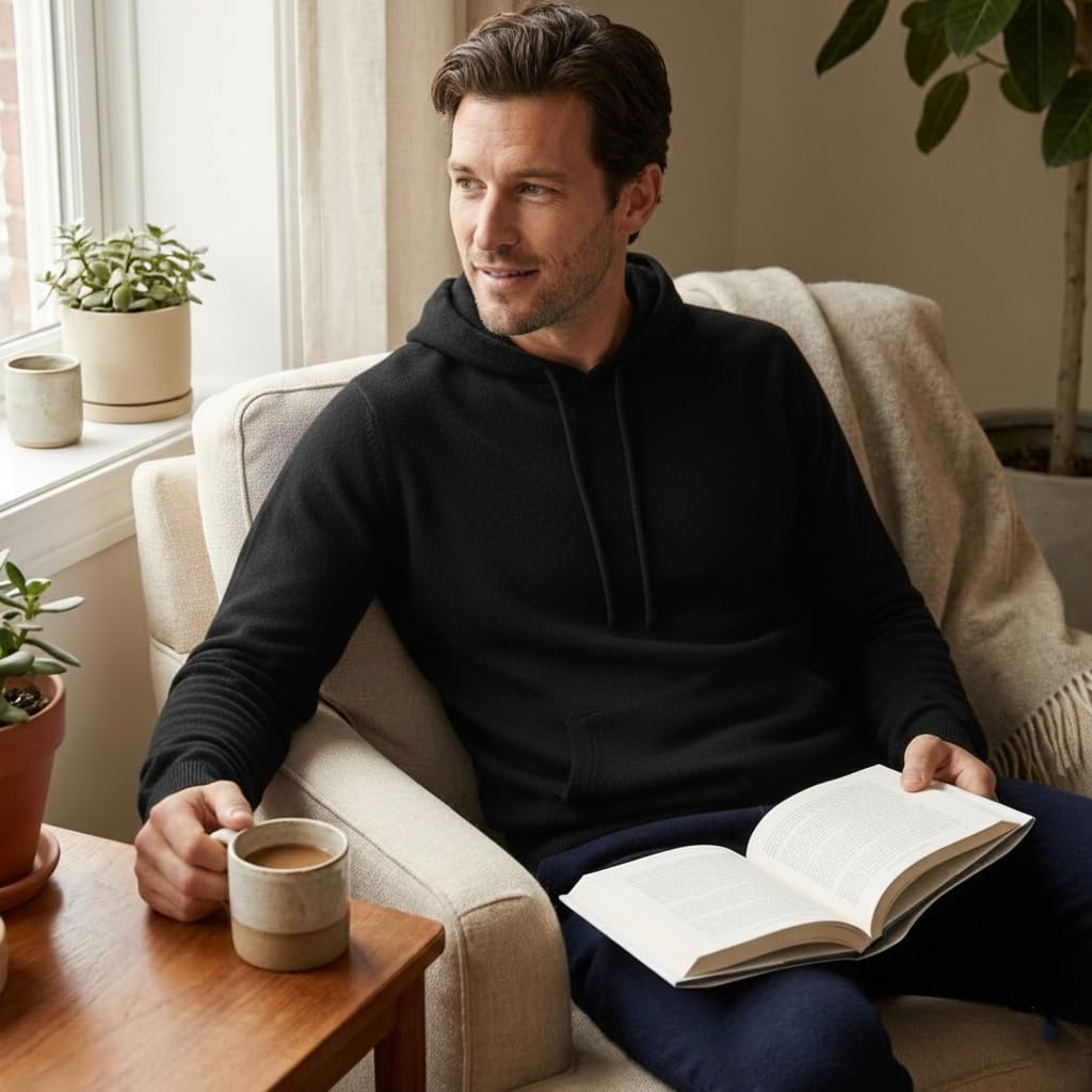 NPIA Certified 100% Pure Cashmere Hoodie for Men | Heavyweight 375g Knit Pullover | 2-Ply 16-Micron Himalayan Wool - Image 8