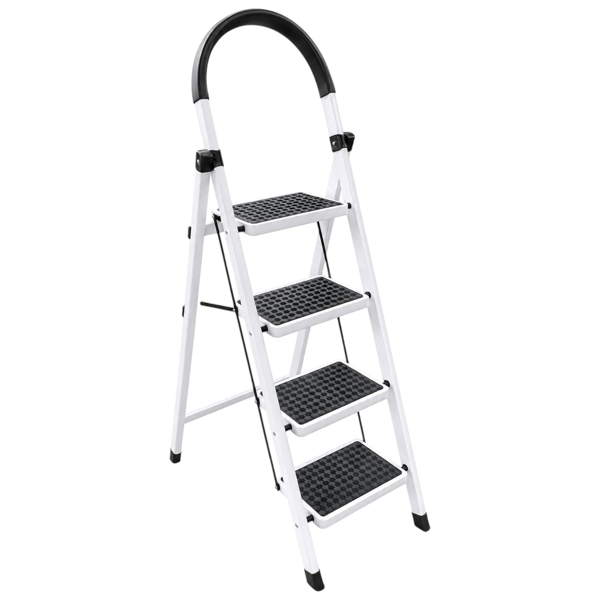 FROOBY 4 Step Folding Ladder, 150kg Heavy Duty Stepladder, Non Slip Wide Steps, Safety Grip Handle, Anti Slip Rubber Feet, Strong Iron Household Ladder for DIY, Decorating, Cleaning & Maintenance