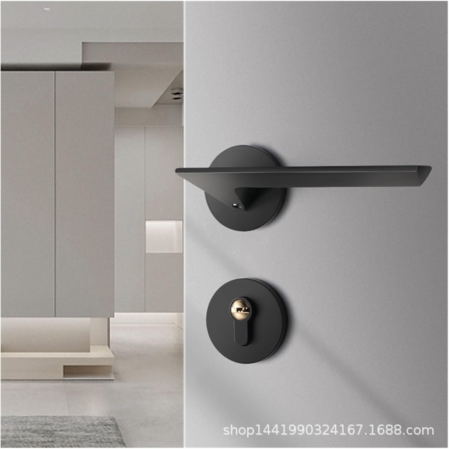 Black Silent Interior Door Handle Bedroom Door Lock Interior Door Lock Silent Handle Lock Split Magnetic Wooden Door Lock(Type B Door Lock)