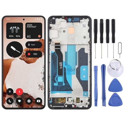 QING BO �X�y�A�p�[�c For Nothing CMF Phone 2 Pro A001 �I���W�i�� LCD �X�N���[���f�W�^�C�U�[ �t���[���t�����S�A�Z���u�� (�u���b�N) �g�ѓd�b�A�N�Z�T���[
