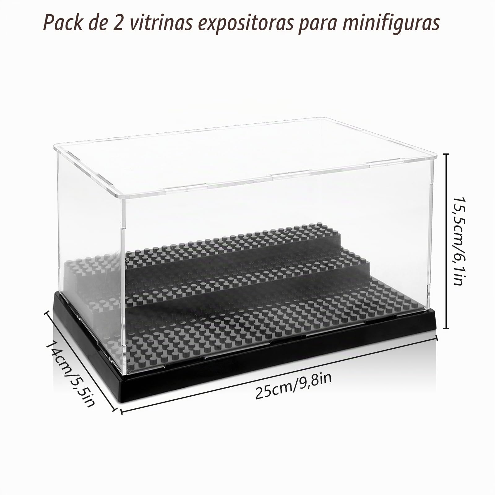 Pack de 2 Vitrina Expositora, Vitrina para Colecciones de 3 Niveles 25x15,5x14 Cm, Expositor Metacrilato Negro para Figuras Coleccionables y Miniaturas
