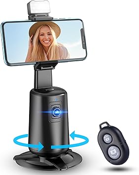 Auto Face Tracking Tripod 360 Rotating Cell Phone Photo and Video Kits Stand, No App, Camera Stand with Remote and Gesture Control, Rechargeable Smart Shooting Stand for Live Recording Tiktok(Black)