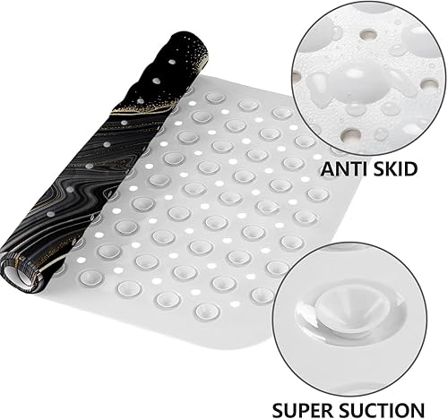 Miniatura 3 de LNOND Tapete de baño de mármol antideslizante, extra largo de 40 x 16 pulgadas, tapete antideslizante para bañera, tapete de ducha de mármol negro