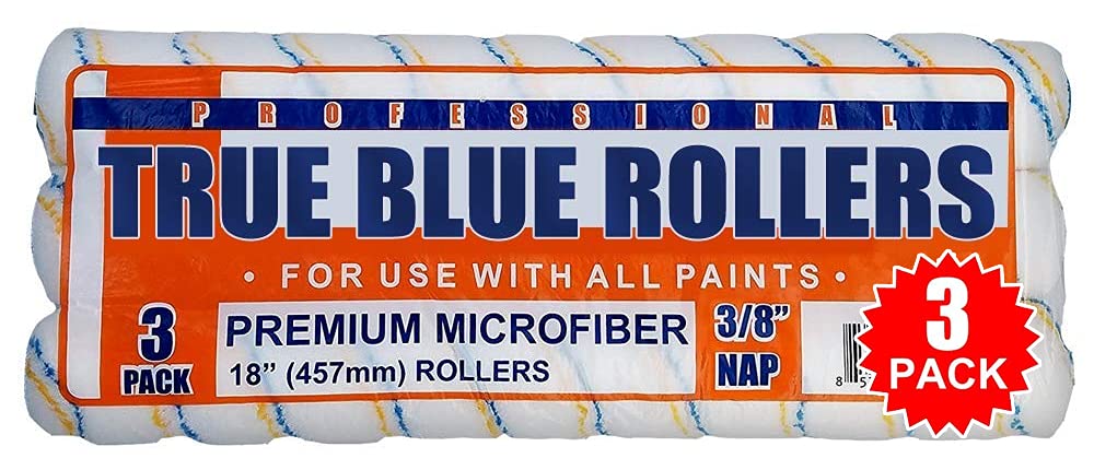 True Blue 18" Professional Paint Roller Covers, 18Inch, Best for All Types of Painting Surfaces, Refill Bulk Pack (3, 3/8" Nap)